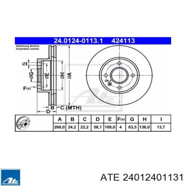 Disco de freno delantero Ford 6134505