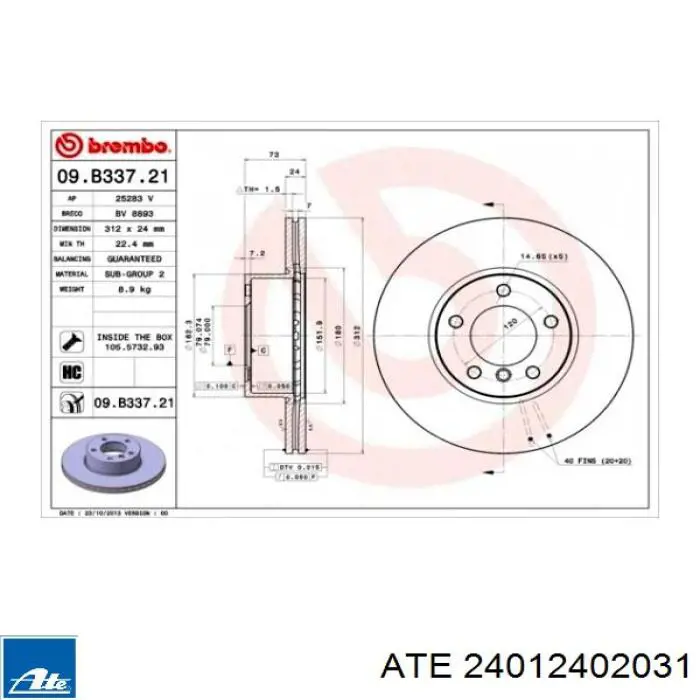 Frenos delanteros ATE 24012402031 precio, desde 57,17 EUR