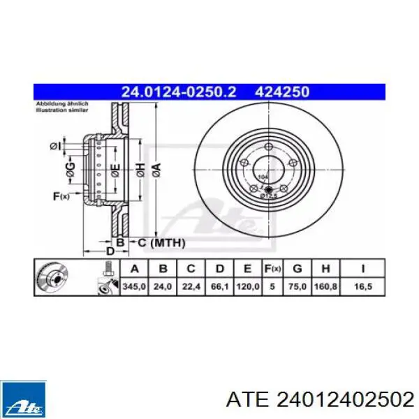 24.0124-0250.2 ATE disco de freno trasero