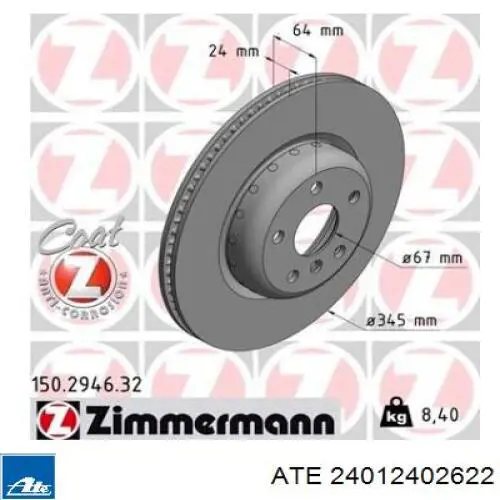 Disco de freno trasero ATE 24012402622 precio, desde 109,52 EUR