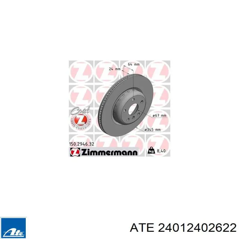 Disco de freno trasero 24012402622 ATE