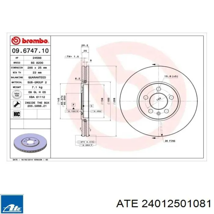 Frenos delanteros ATE 24012501081 precio, desde 56,37 EUR