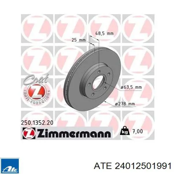 Comprar 24012501991 ATE Freno de disco delantero