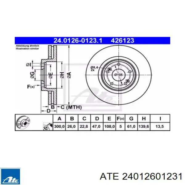 24.0126-0123.1 ATE freno de disco delantero
