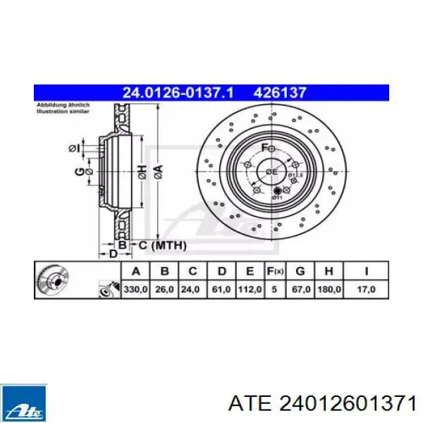 24.0126-0137.1 ATE disco de freno trasero