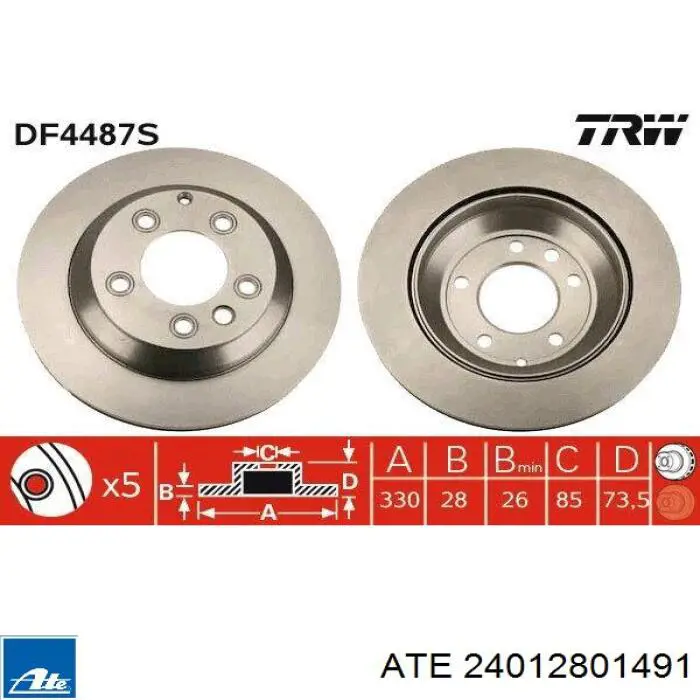 Disco de freno trasero ATE 24012801491 precio, desde 59,66 EUR