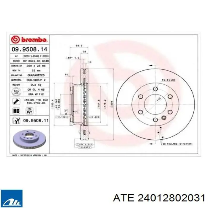 Comprar 24012802031 ATE Freno de disco delantero