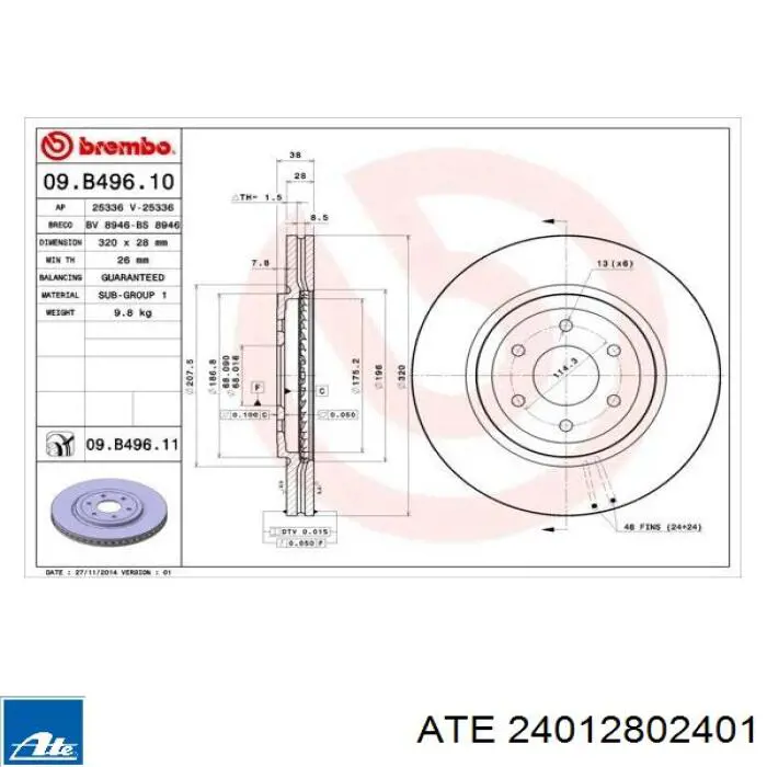 Frenos delanteros ATE 24012802401 precio, desde 54,90 EUR