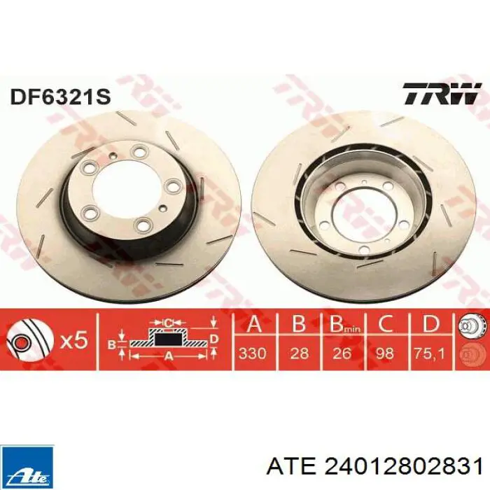 24.0128-0283.1 ATE disco de freno trasero