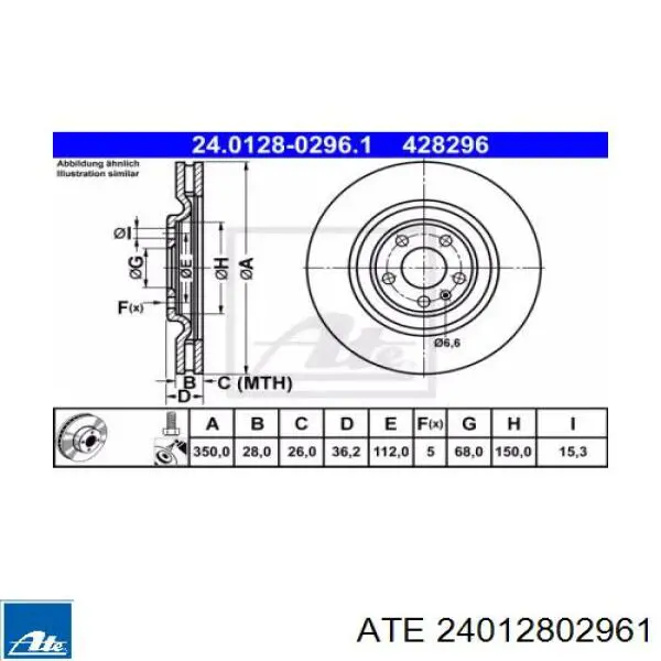 Disco de freno trasero ATE 24012802961 precio, desde 89,24 EUR