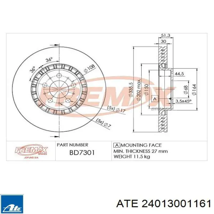 Comprar 24013001161 ATE Freno de disco delantero