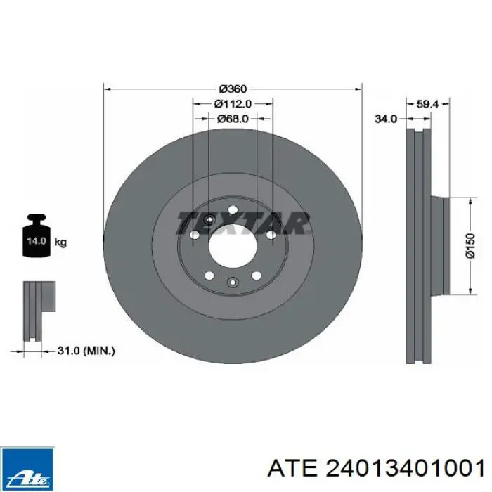 Frenos delanteros ATE 24013401001 precio, desde 80,82 EUR