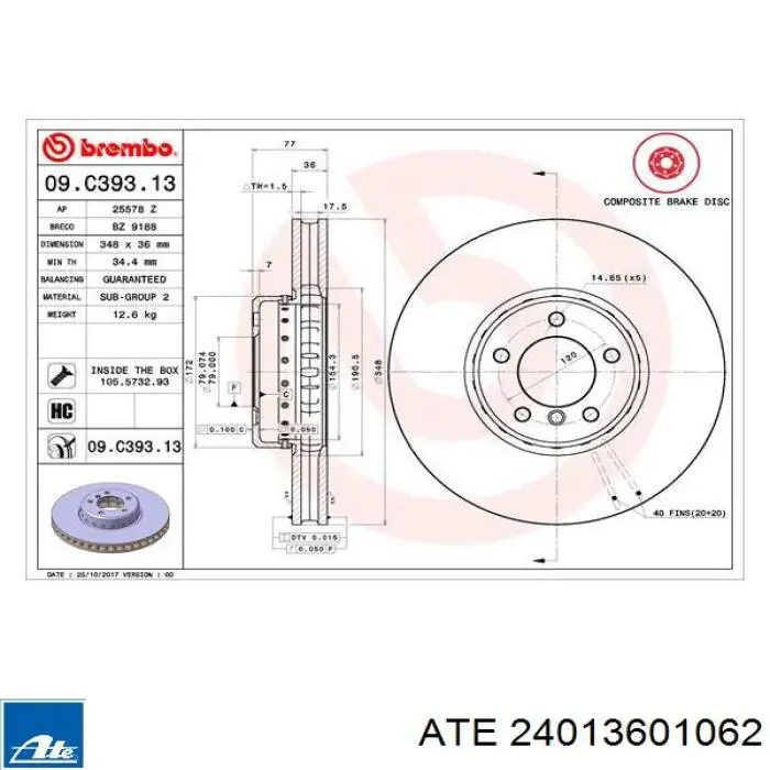 Frenos delanteros ATE 24013601062 precio, desde 121,30 EUR