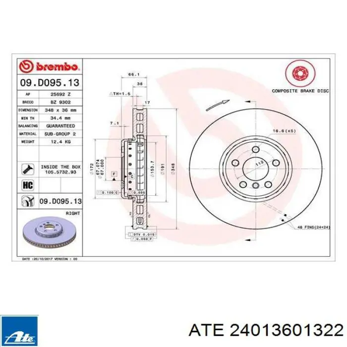 Frenos delanteros ATE 24013601322 precio, desde 162,87 EUR