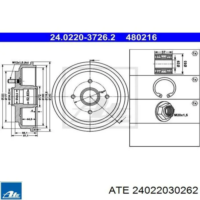 24.0220-3026.2 ATE freno de tambor trasero