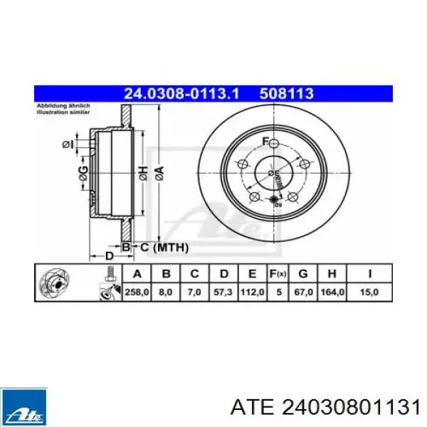 24.0308-0113.1 ATE disco de freno trasero