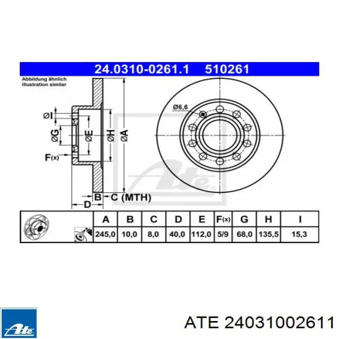 24.0310-0261.1 ATE disco de freno trasero