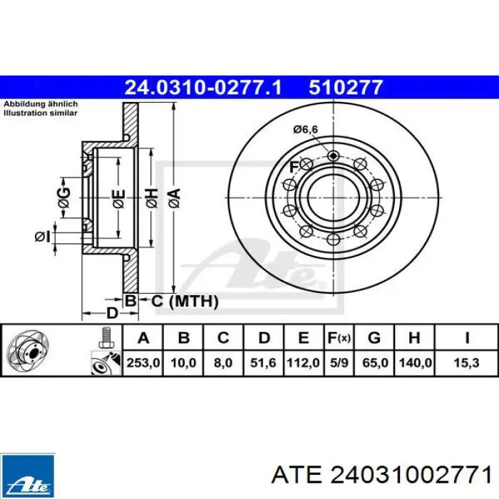 24.0310-0277.1 ATE disco de freno trasero