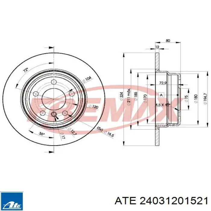 24.0312-0152.1 ATE disco de freno trasero