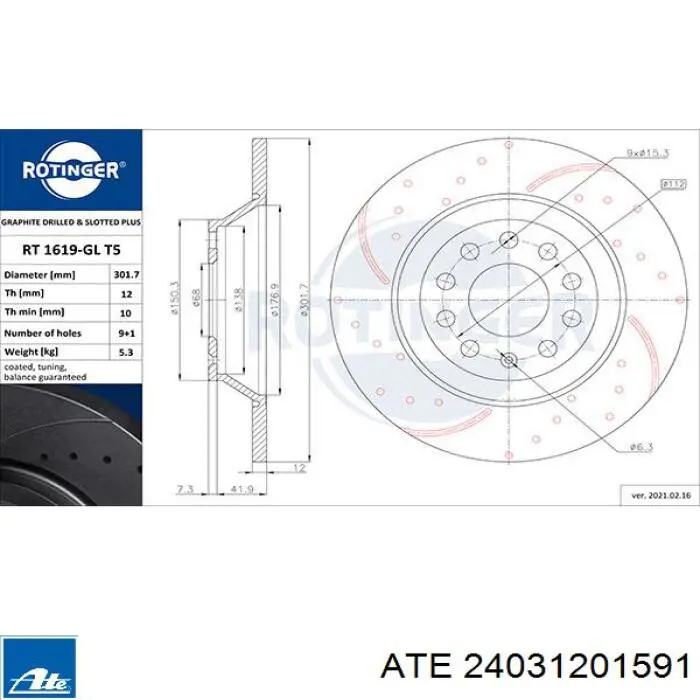 24.0312-0159.1 ATE disco de freno trasero