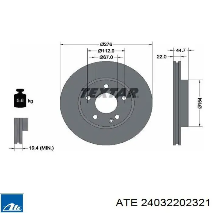 24.0322-0232.1 ATE freno de disco delantero