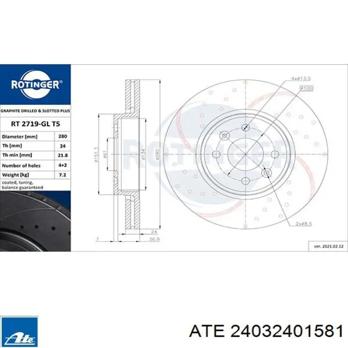 Comprar 24032401581 ATE Freno de disco delantero