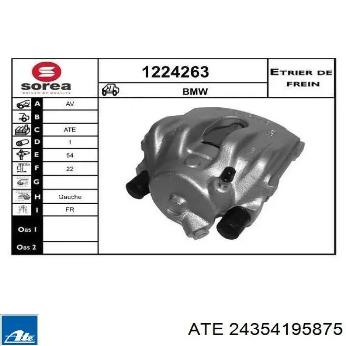 Pinza de freno delantera izquierda 24354195875 ATE