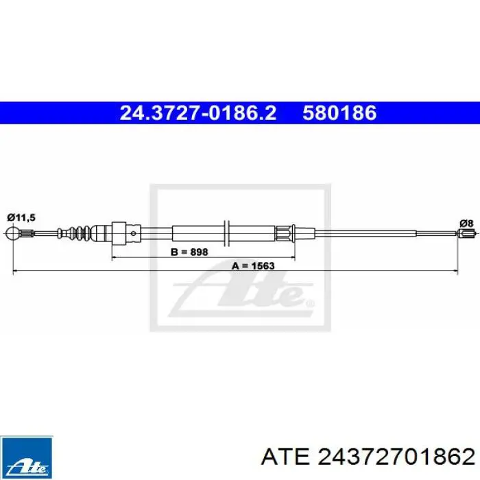 24.3727-0186.2 ATE cable de freno de mano trasero derecho/izquierdo