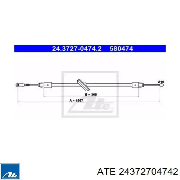 24.3727-0474.2 ATE cable de freno de mano delantero