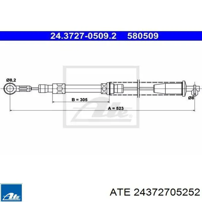 24.3727-0525.2 ATE cable de freno de mano trasero derecho