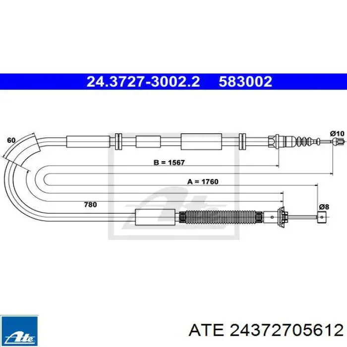 24.3727-0561.2 ATE cable de freno de mano trasero izquierdo