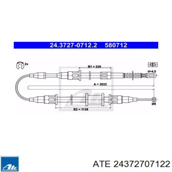 24372707122 ATE cable de freno de mano trasero derecho