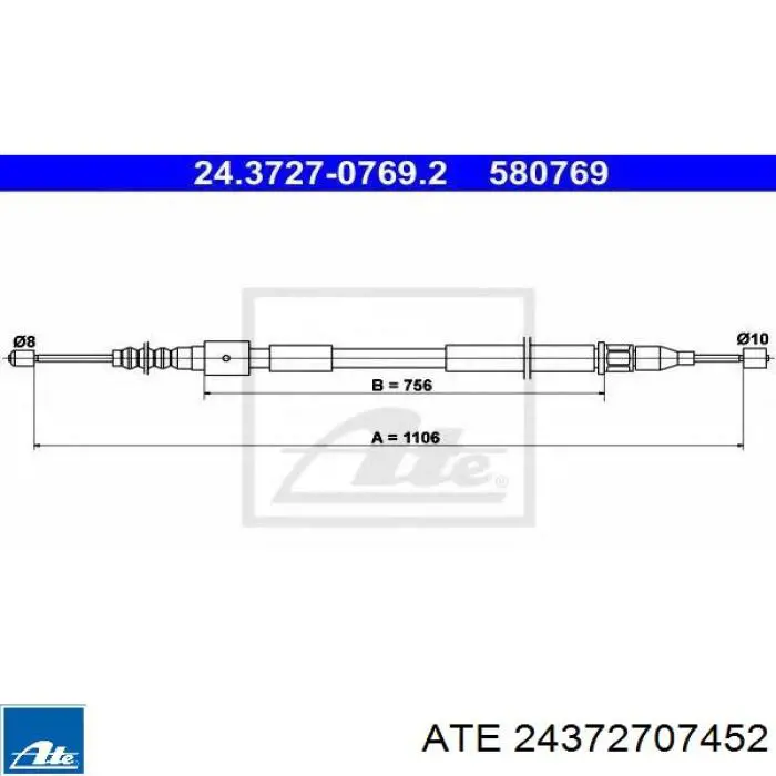 999199 SPJ Cable de freno de mano trasero derecho/izquierdo