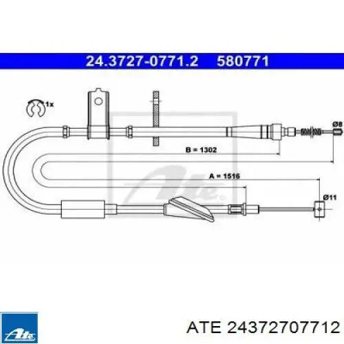 24.3727-0771.2 ATE cable de freno de mano trasero izquierdo