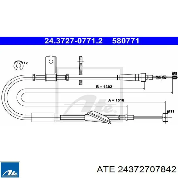 24.3727-0784.2 ATE cable de freno de mano trasero derecho/izquierdo