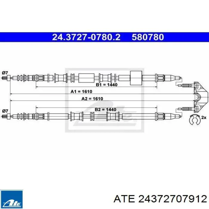 24.3727-0791.2 ATE cable de freno de mano trasero derecho/izquierdo