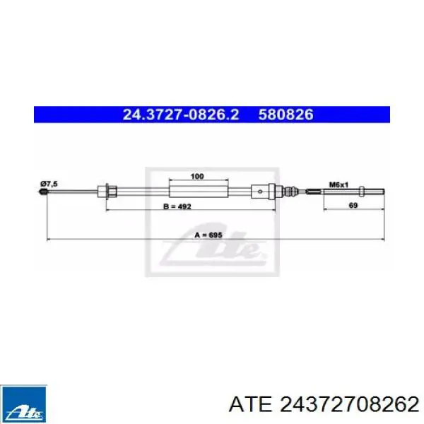 24.3727-0826.2 ATE cable de freno de mano trasero izquierdo