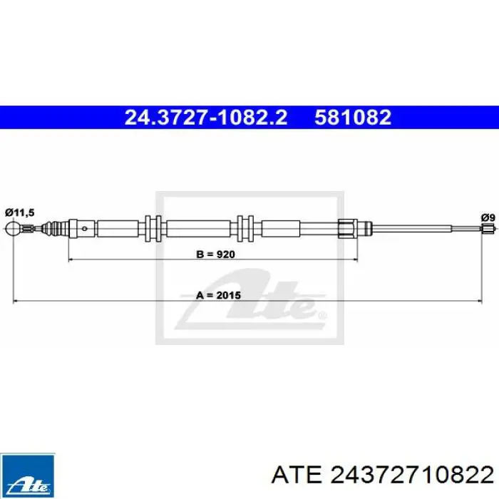 24.3727-1082.2 ATE cable de freno de mano trasero derecho/izquierdo