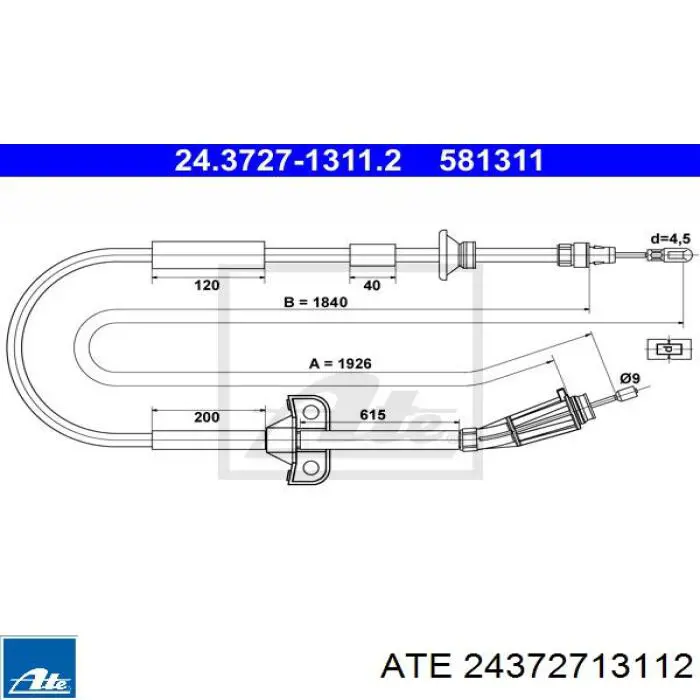 24372713112 ATE cable de freno de mano trasero derecho/izquierdo