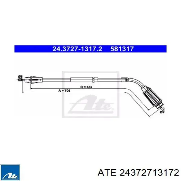 24.3727-1317.2 ATE cable de freno de mano trasero derecho