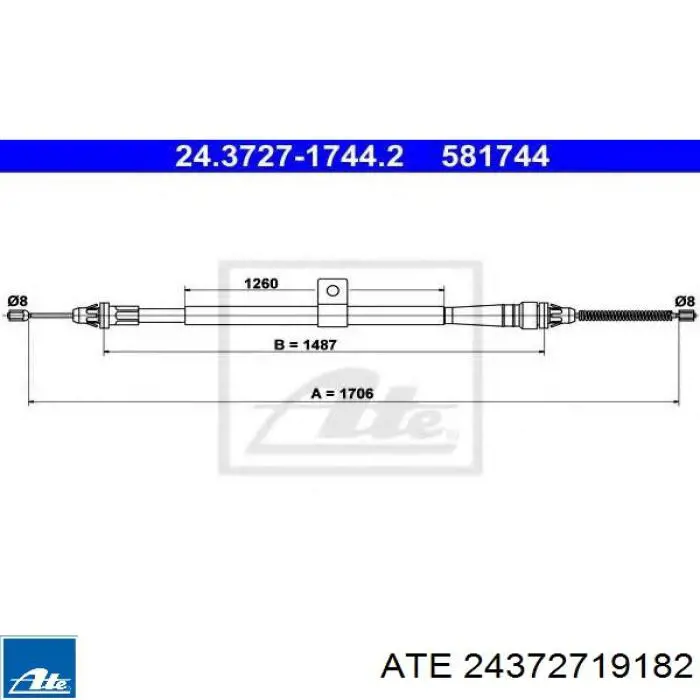 24.3727-1918.2 ATE cable de freno de mano delantero