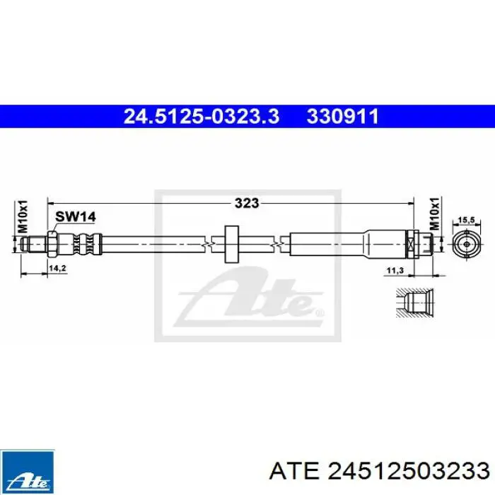 24.5125-0323.3 ATE tubo flexible de frenos trasero