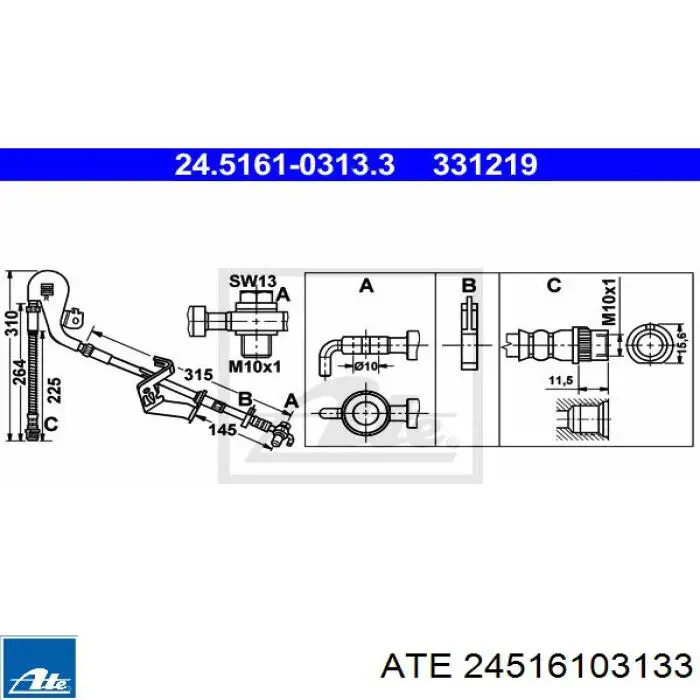 24.5161-0313.3 ATE tubo flexible de frenos delantero derecho