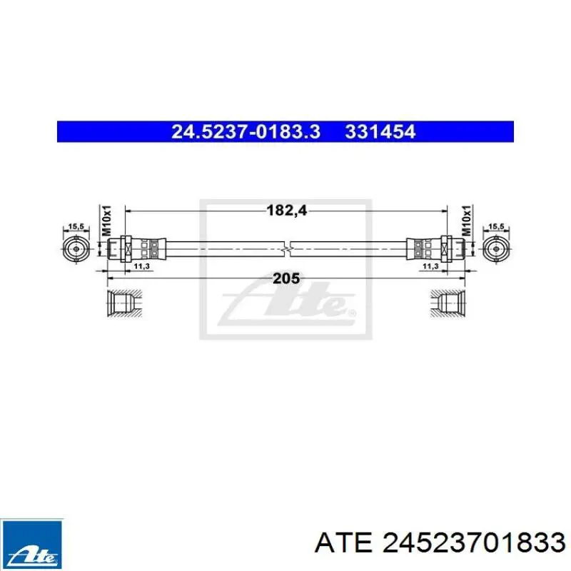 24.5237-0183.3 ATE tubo flexible de frenos trasero