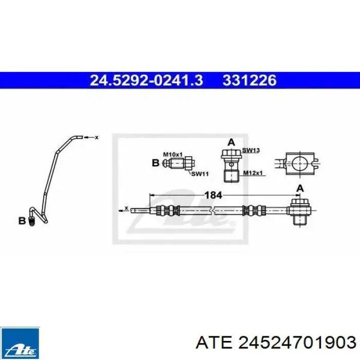 24.5247-0190.3 ATE tubo flexible de frenos trasero