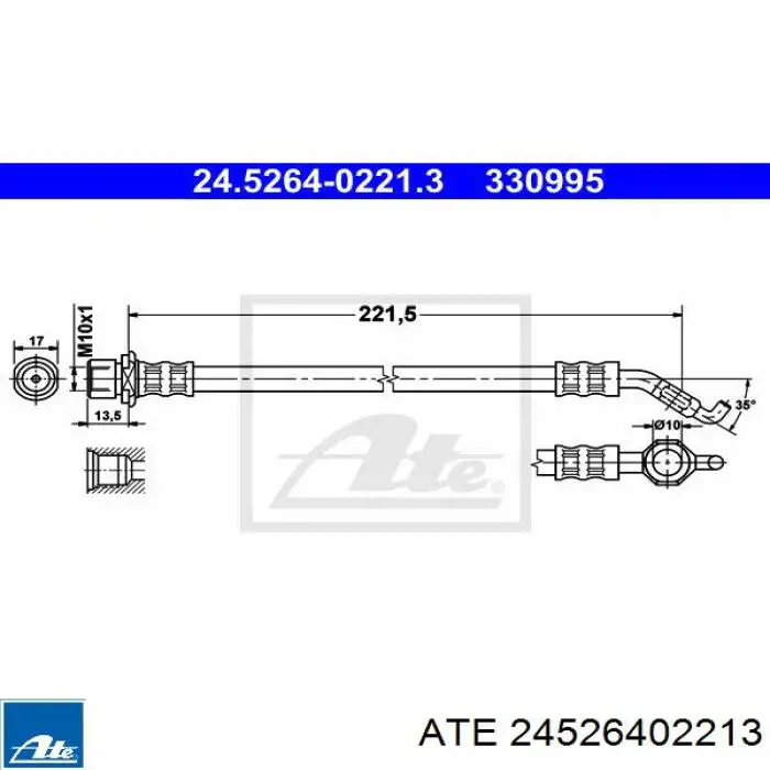 24.5264-0221.3 ATE tubo flexible de frenos trasero