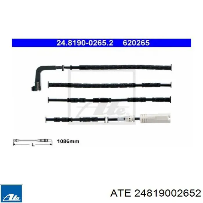 24.8190-0265.2 ATE contacto de aviso, desgaste de los frenos, trasero