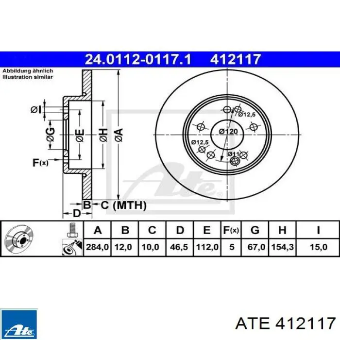 412117 ATE freno de disco delantero