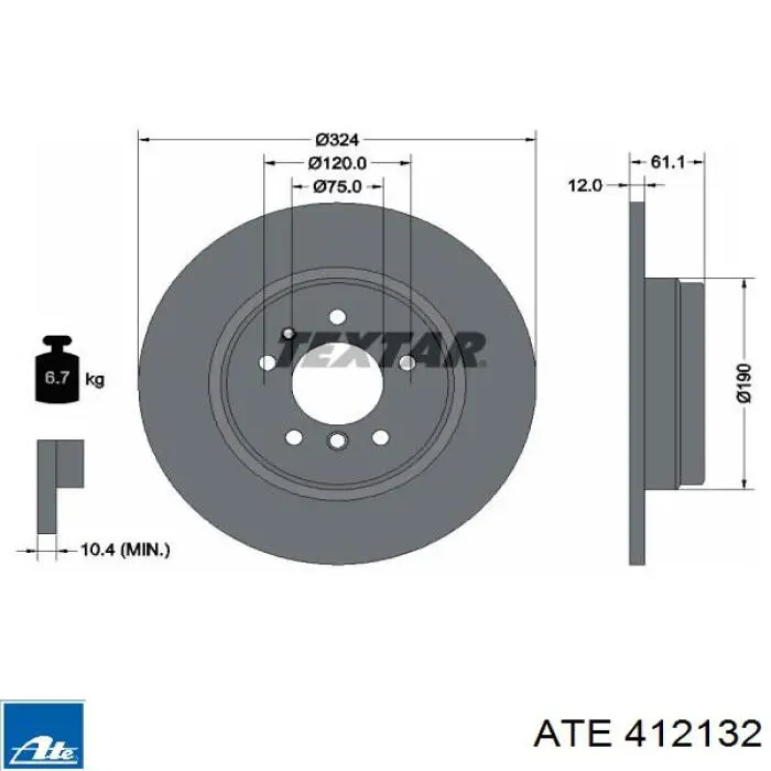 412132 ATE disco de freno trasero