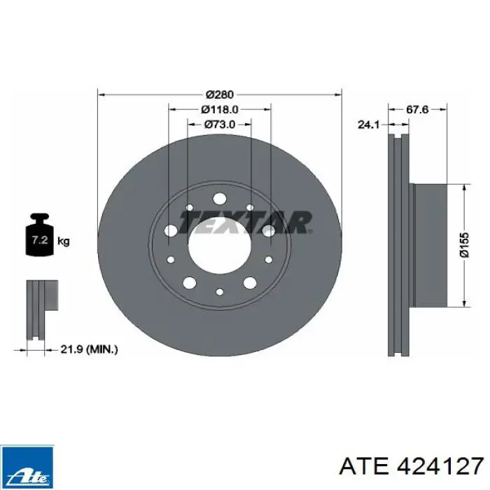 424127 ATE freno de disco delantero